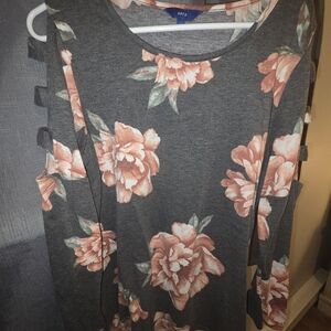 Apt. 9 Gray and Pink Floral Long Sleeve Top